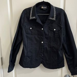 Christine Alexander XL Black jean jacket with rhinestones